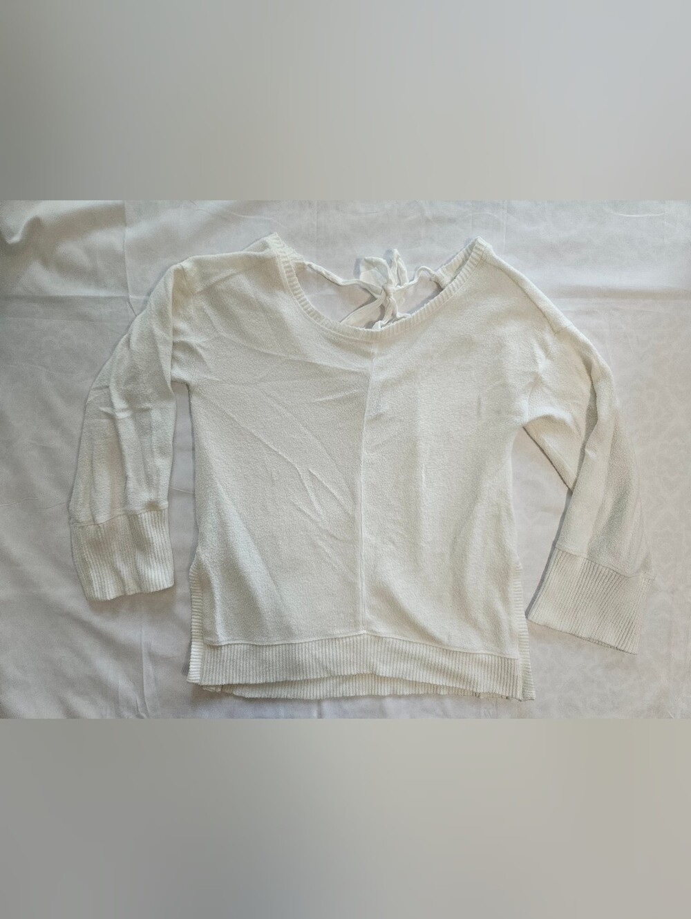 Saturday Sunday Anthropologie Womens XS White Kiera Tie Back Hacci Sweater